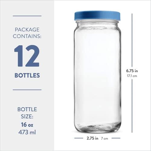 נסיעות זכוכית שתיית בקבוק מייסון צנצנת 16 אונקיה [12-חבילה] פלסטיק אטום מכסים, לשימוש חוזר זכוכית מים